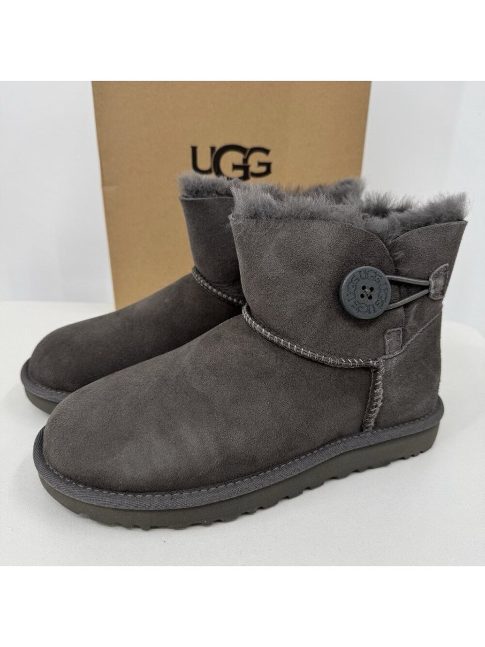 UGG Mini Bailey Button 2 Boots in Grey size 7 Women's Wool-Lined 1016422